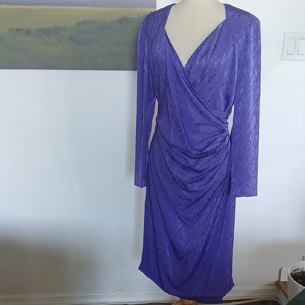 Vintage 80s Jennifer Moore Purple Long Sleeve V-Neck Cocktail Dress
